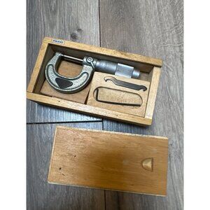 Vintage W & Co. Micrometer Caliper 0-1 With Wooden Case & Tools From Poland